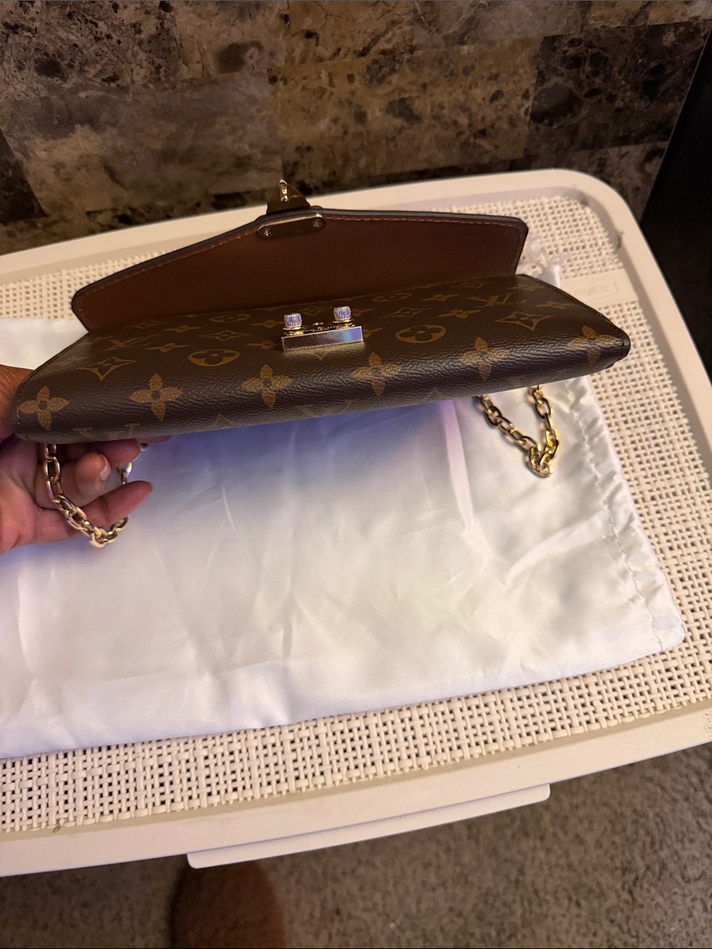 Brown Monogram Crossbody with Gold Chain - Picture 7 of 14